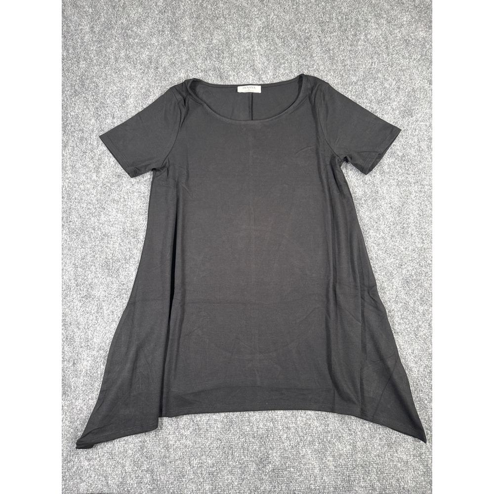 Zenana Womens Large Black‎ Short Sleeve Sharkbite Hem Tunic Top NEW